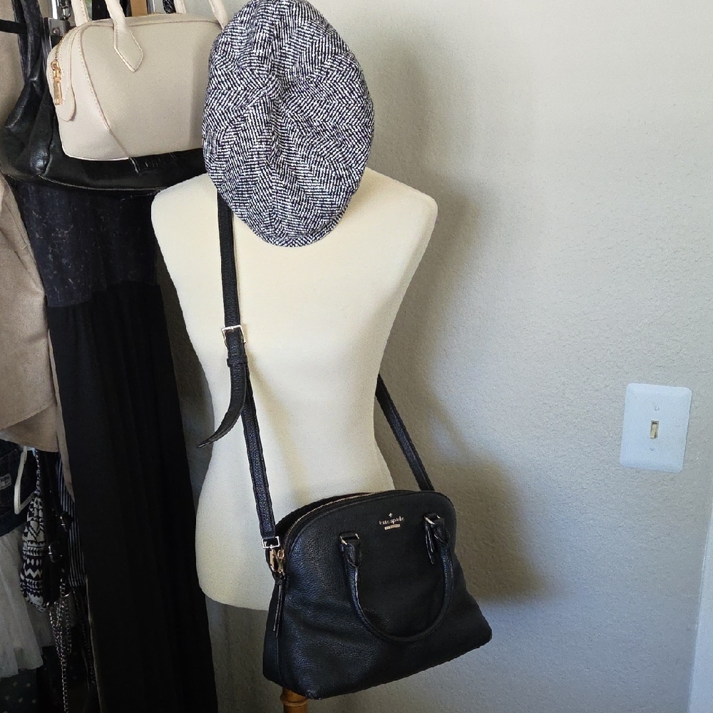 kate spade black pebbled leather dome satchel with gold hardware
